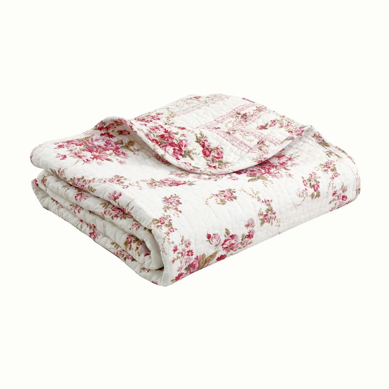 Chic Shabby Spring Rose Quilted Throw Blanket