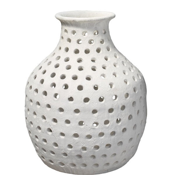 16.5" Matte White Ceramic Open Work Design Small Vase - N/A