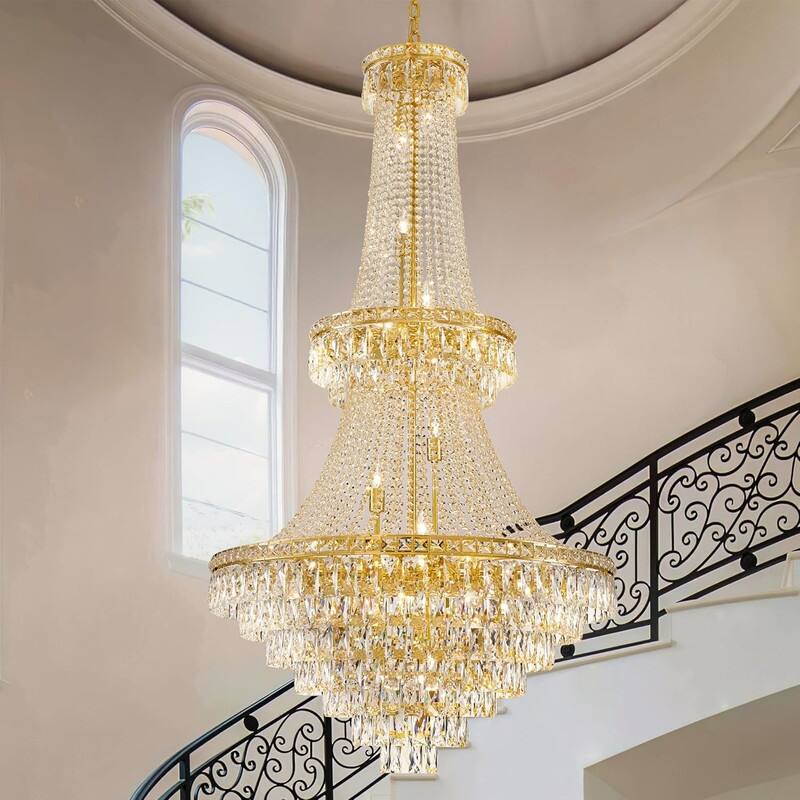 KAYLA High Ceiling Chandelier 13-Light Gold Modern Crystal Chandeliers Pendant Light Foyer Chandelier Fixtures - 780 - Gold