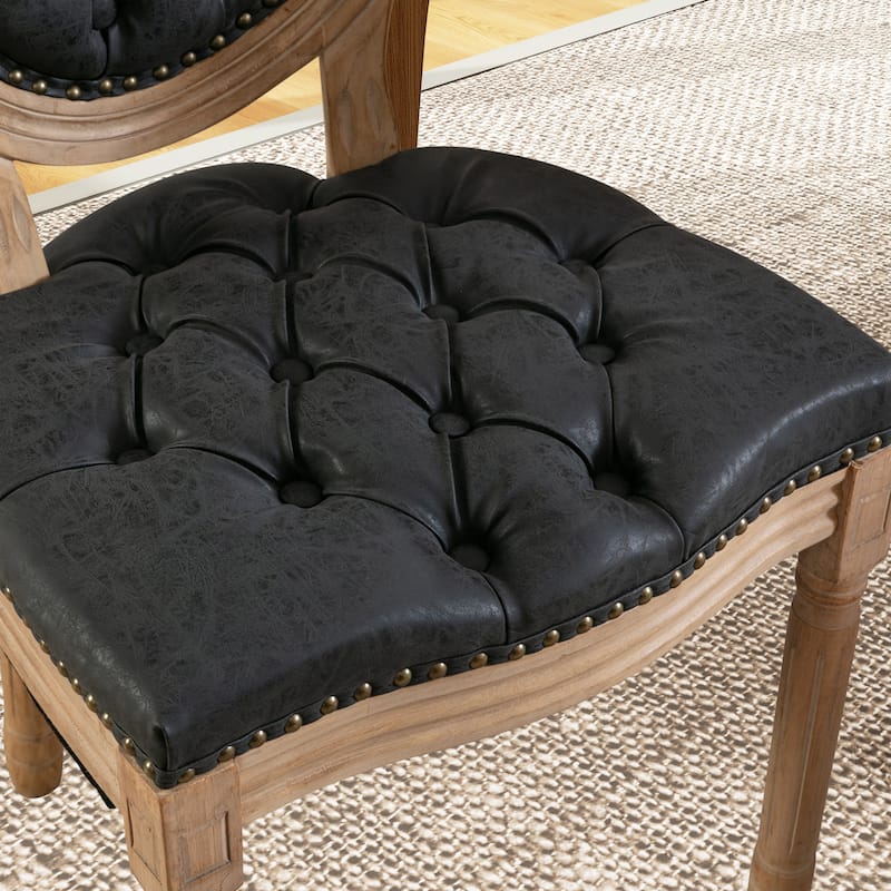 French Country Solid Wood Fabric Dining Chair Set of 2
