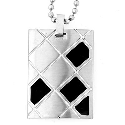Men's Geometric Design Black Plated Stainless Steel Dog Tag Necklace - 24"