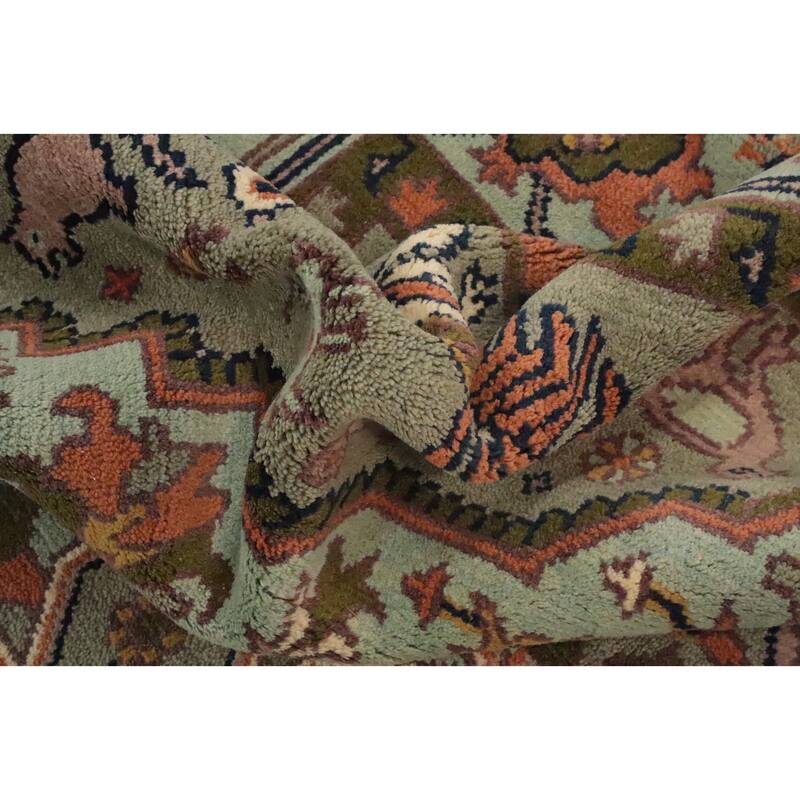 Hand Knotted Oriental 100% Wool Carpet Transitional Floral Navy Blue & Blues Oushak Area Rug - 9' 9'' X 7' 11''