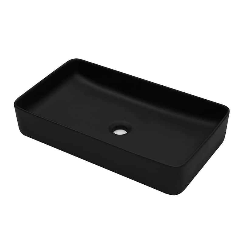 Black Vitreous China Rectangular Vessel Bathroom Sink