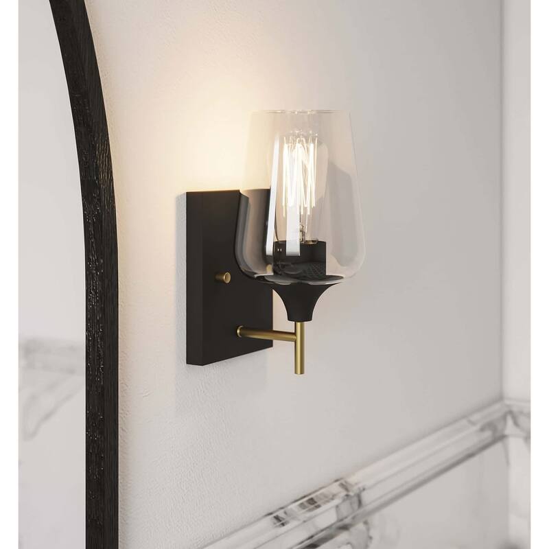 2-set Modern Farmhouse Sconce Glass Wall Lights with UL Certified - Satin Brass/Aged Zinc