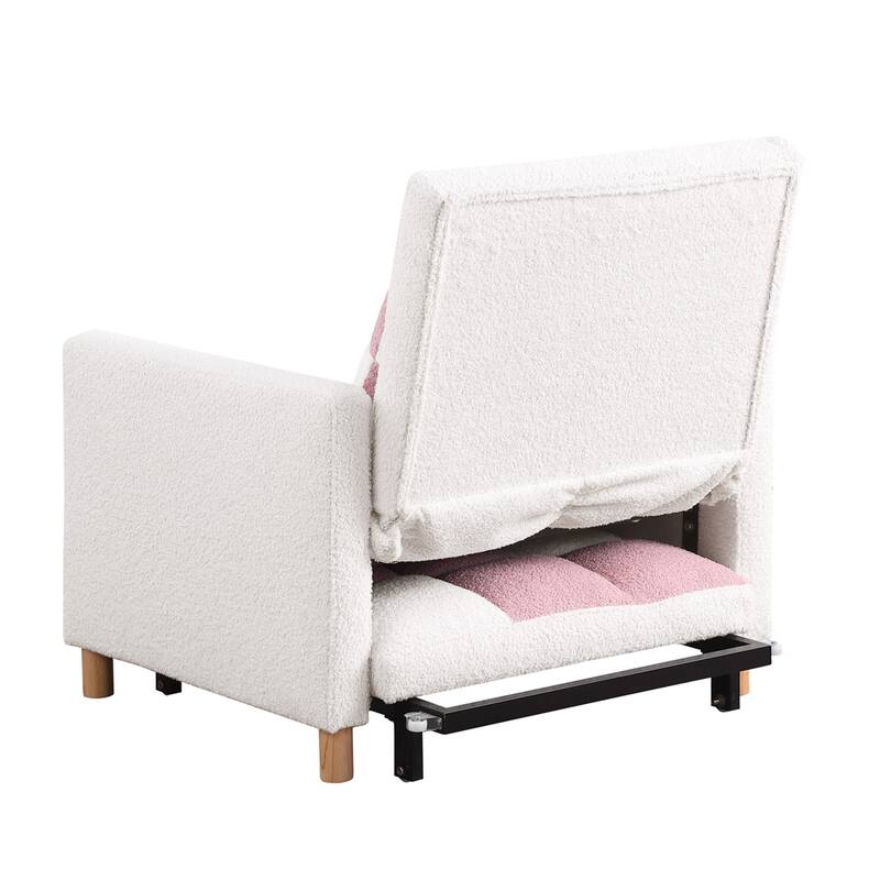 Teddy Fabric Convertible Multi-Functional Sleeper Sofa with Pillow