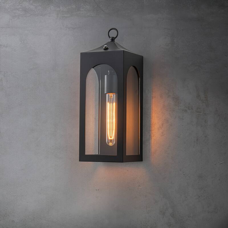 CraftHome Unique/Statement Dusk to Dawn Outdoor Wall Light with Clear Glass Farmhouse Black Exterior Wall Sconce - W6"