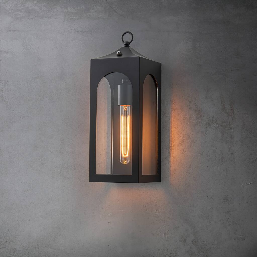 CraftHome Unique/Statement Dusk to Dawn Outdoor Wall Light with Clear Glass Farmhouse Black Exterior Wall Sconce