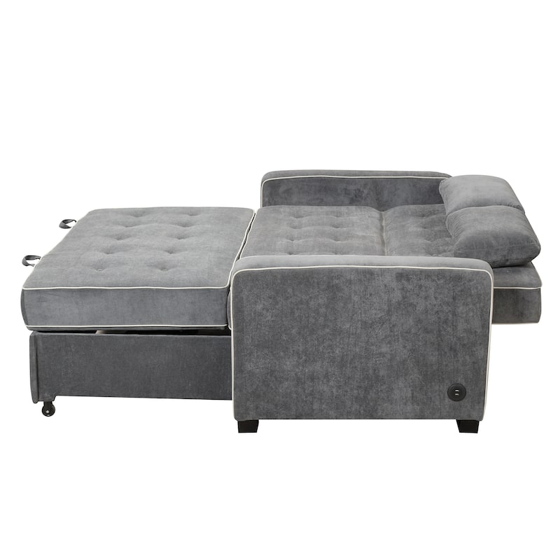 Pull Out Sleeper Bed, Sofa Bed Couch with USB Charging Port, Lounge Loveseat Sofa Daybed with Adjustable Backrest