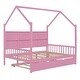 preview thumbnail 21 of 45, Wooden Full Size House Bed with Trundle,Kids Bed with Shelf, Gray