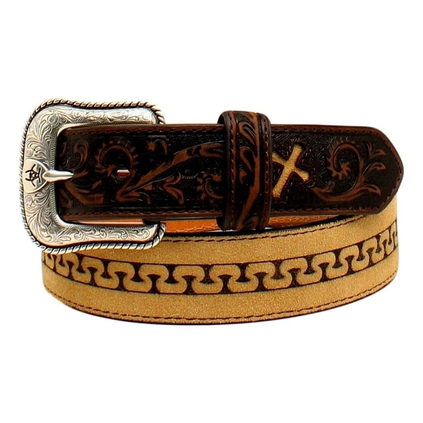 Belt Crocodile  Tail Cut Design Embossed Leather Cowboy Western Style Brown