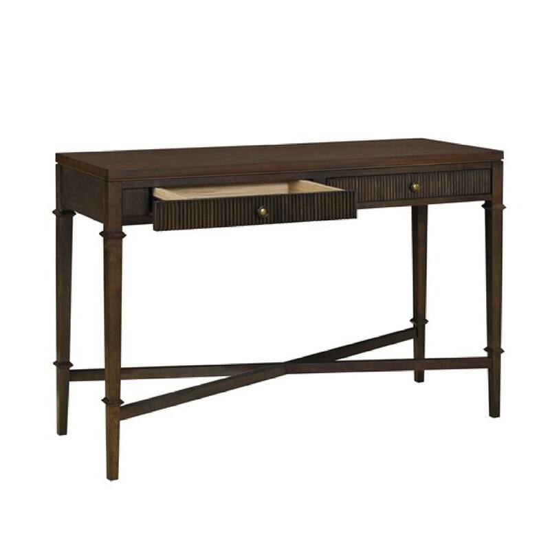 Roomfitters Fluted 2-Drawer Storage Console Table, Dark Brown Wood Veneer Entryway Accent Hall Table with Brass Hardware