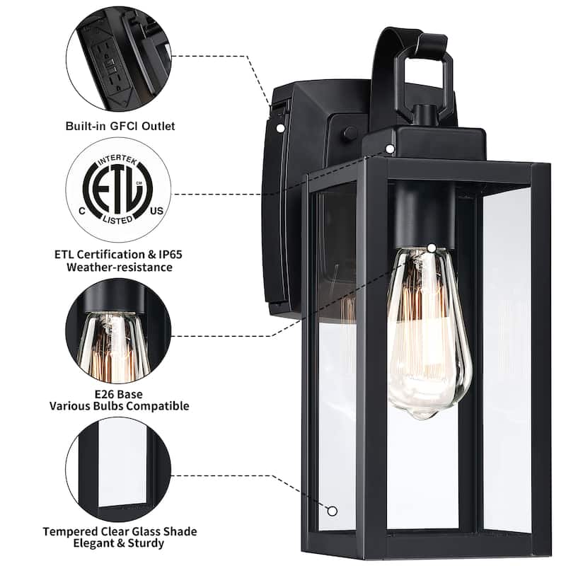 2Pack-1 Light Outdoor Wall Light(GFCI) - 5.04"x8.07"x13.74"
