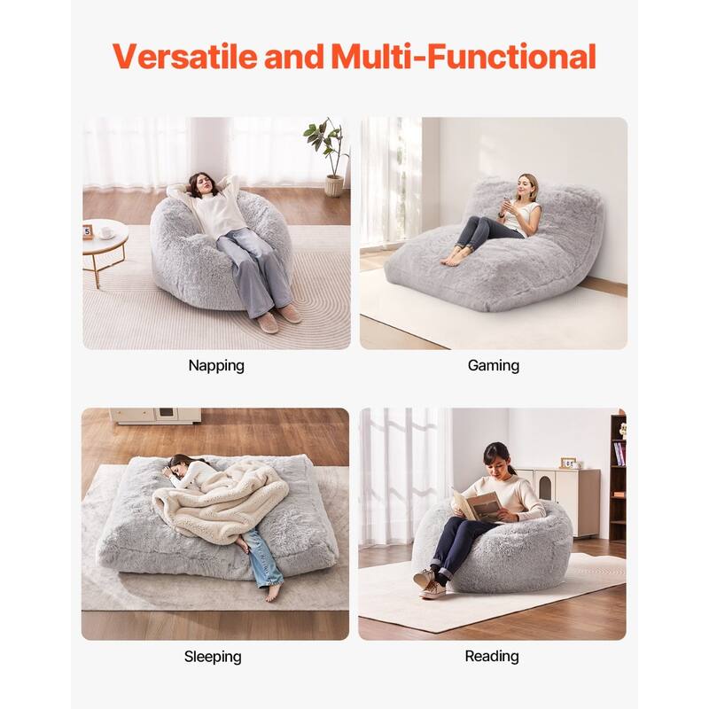 Grey Bean Bag Chair Bed Lounger Convertible to Mattress for Home - Queen Size And Convertible