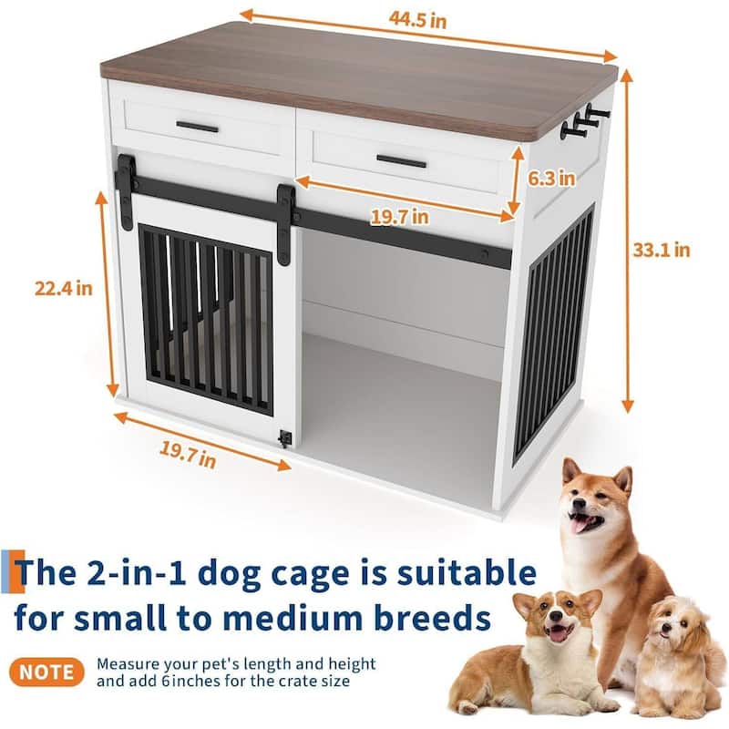 44.5" Dog Crate Furniture, Pet Kennel with Storage Drawer for Medium/ Small Dogs