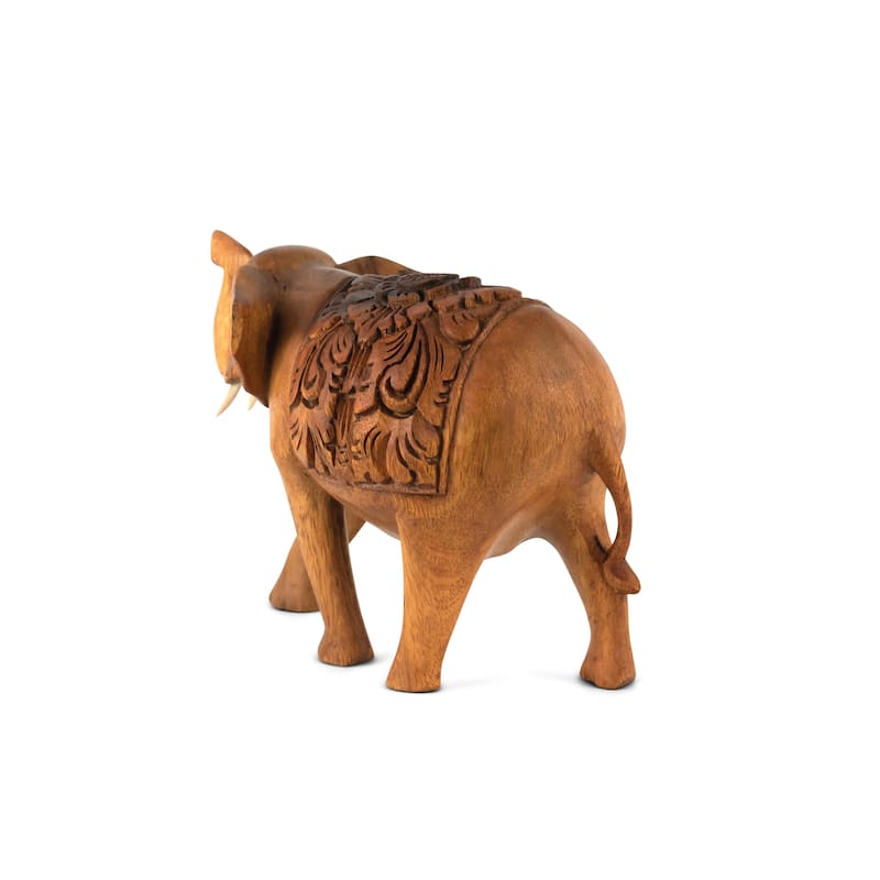 Wooden Hand Carved Thai Elephant Statue Figurine Sculpture Art Decorative Rustic Home Decor Accent Handmade Wood