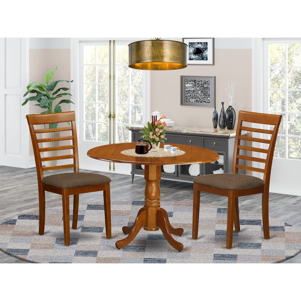 East West Furniture 3 Piece Kitchen Table Set Contains a Round Dining Table and 2 Dining Room Chairs, Saddle Brown(Seat Options)