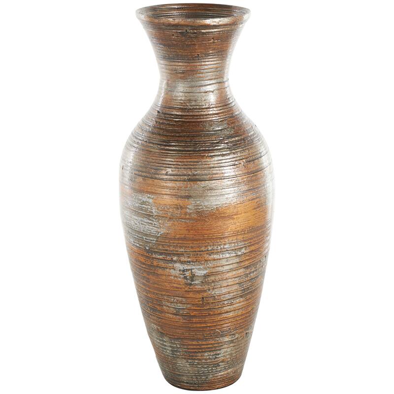 Brown Bamboo Wood Antique Inspired Pot Vase