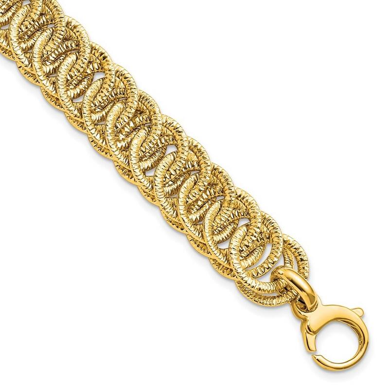 Curata 10.67mm 14k Gold Polished Sparkle Cut Reversible Bracelet 7.5 Inch