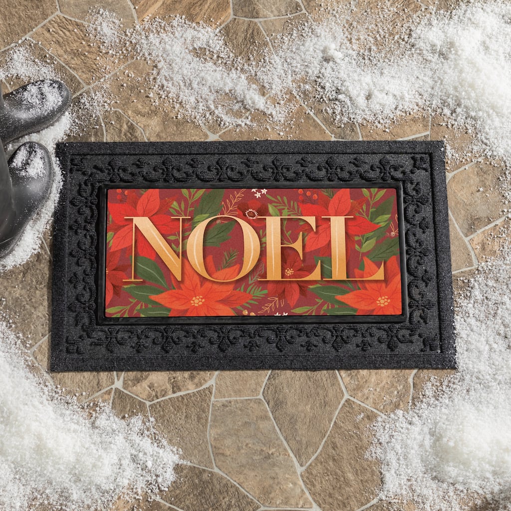 Holiday Flocked Coir Sassafras Switch Mat -"Noel" - 22" x 10"