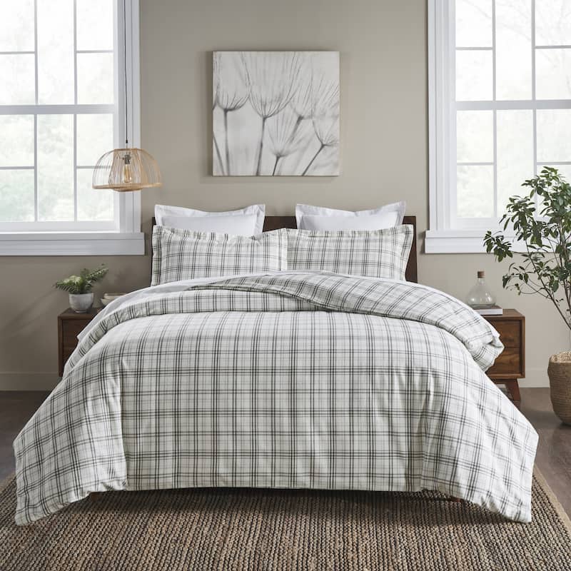 Superior Plaid Flannel Cotton Classic Rustic Farmhouse Duvet Cover Set