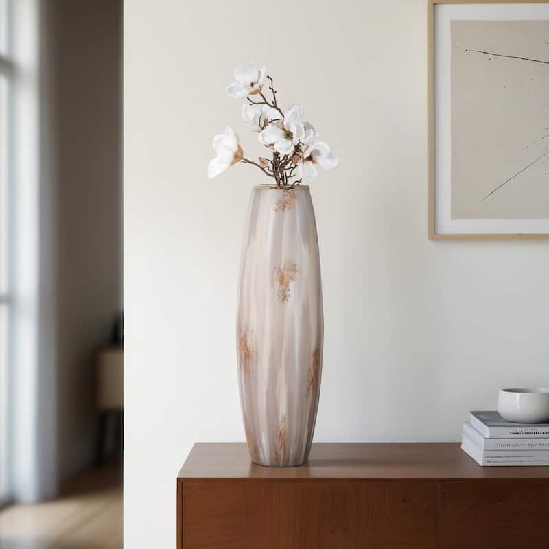 Sagebrook Home Curved Glass Vase, Glass/Metallic, Multi Finish, 17,24,31 Inch - 10" x 10" x 31" - Tan/ Ivory