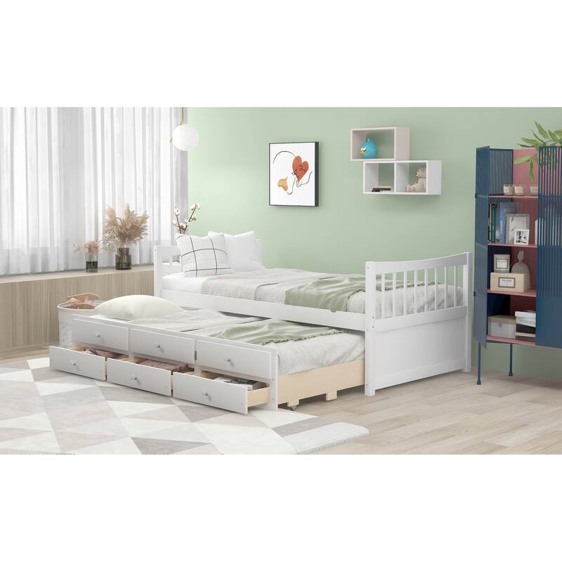 Elegant Twin Daybed with Trundle and Storage Drawers - Versatile & Space-Saving