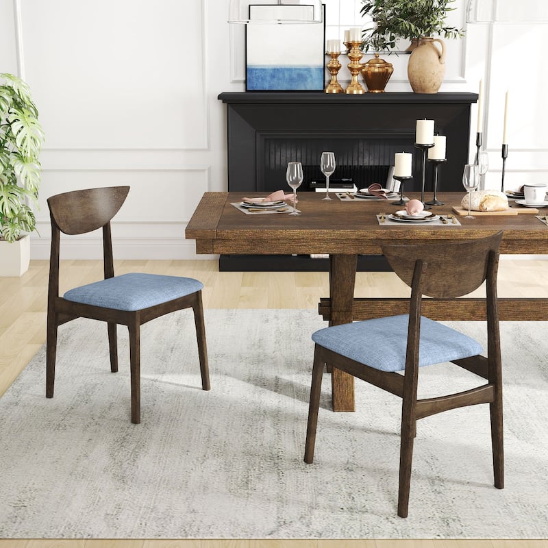 Rubber Wood Dining Chairs Set of 2 with Linen Fabric Cushions, Ergonomic Design - 18" x 20" x 31"