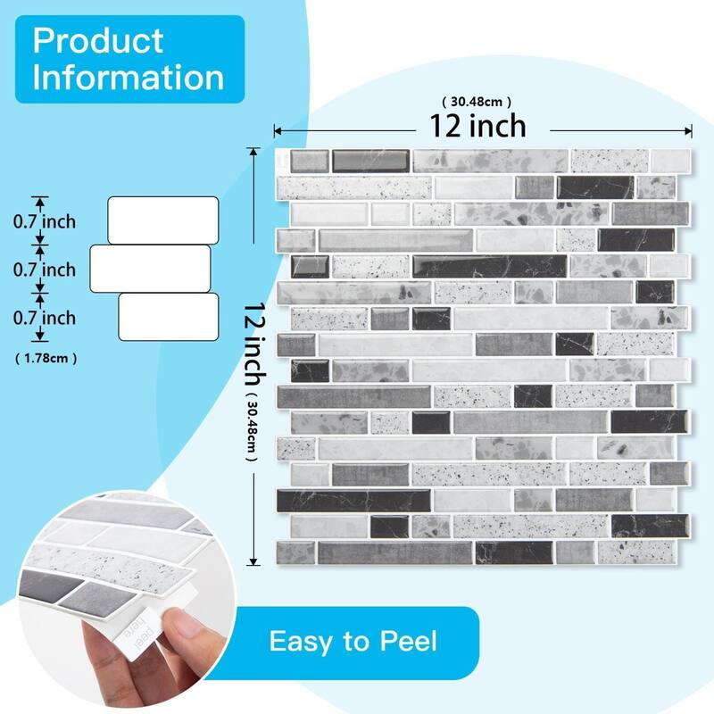 Art3d 10pcs Peel and Stick Backsplash Thickened Tiles, 12''x12'', Cover 10 Sq.Ft. - 11.8"x11.8"