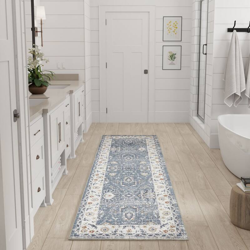 Nourison Astra Machine Washable Indoor only Persian Area Rug - Blue - 2' x 6'