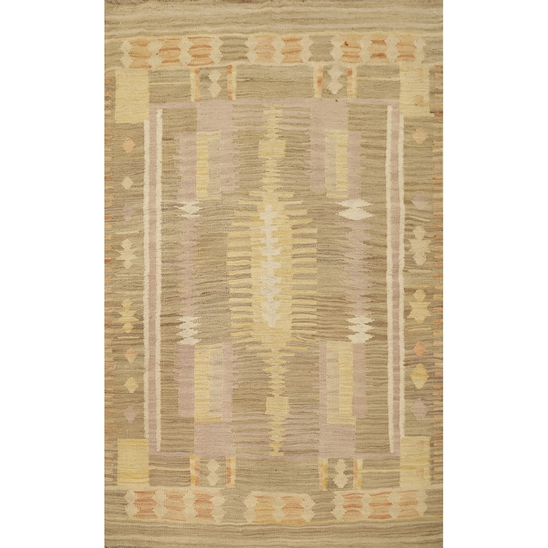 Hand Woven Oriental 100% Wool Carpet Southwestern Tribal Multi-Colored Kilim Area Rug - 4' 10'' X 3' 5''