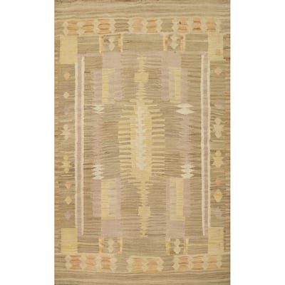 Hand Woven Oriental 100% Wool Carpet Southwestern Tribal Multi-Colored Kilim Area Rug - 4' 10'' X 3' 5''
