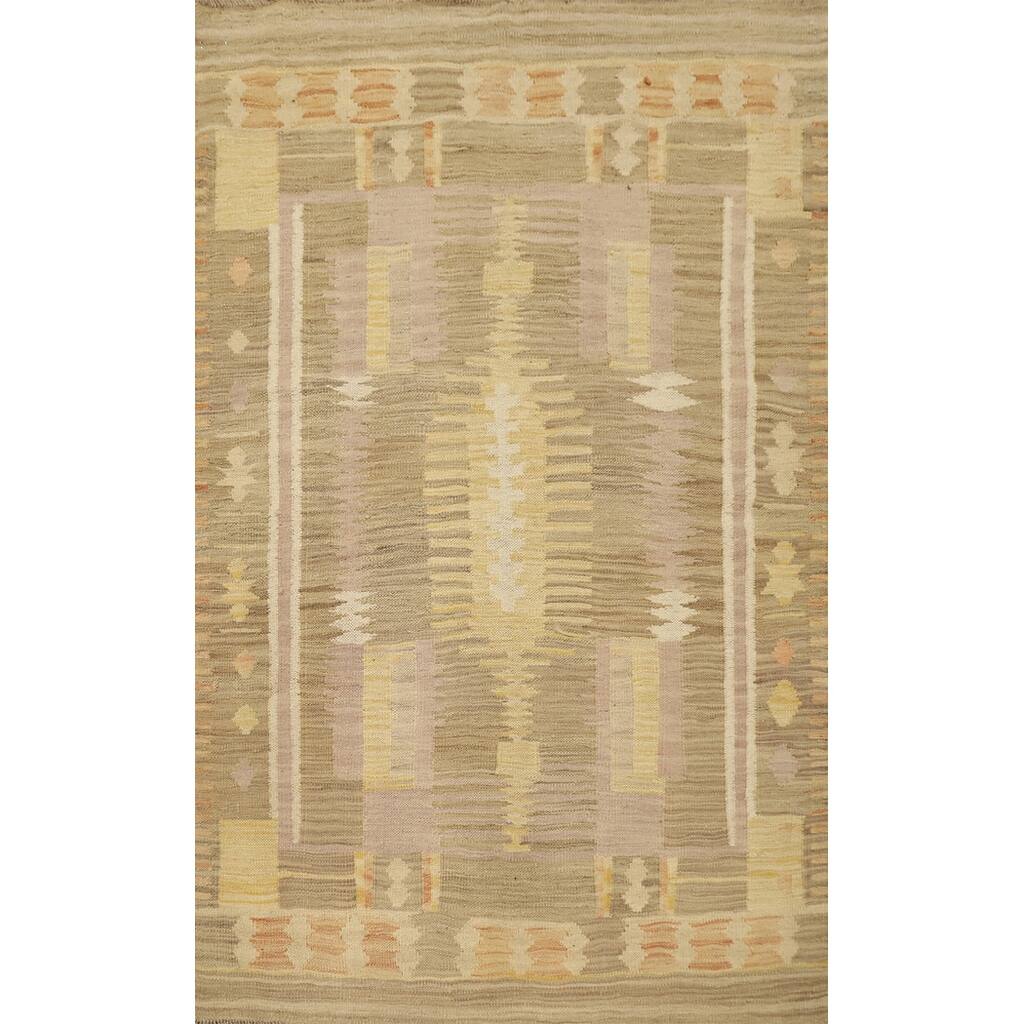 Hand Woven Oriental 100% Wool Carpet Southwestern Tribal Multi-Colored Kilim Area Rug - 4' 10'' X 3' 5''