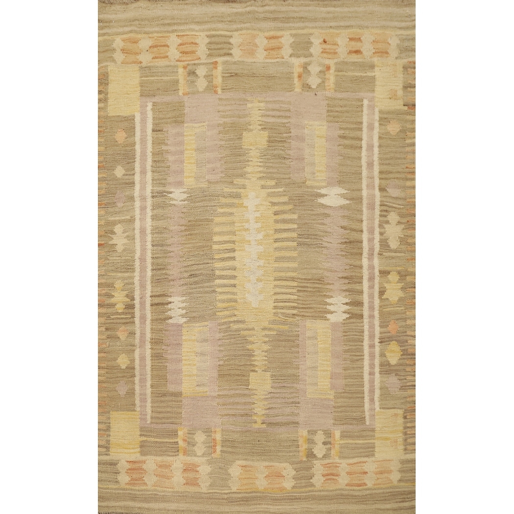 Hand Woven Oriental 100% Wool Carpet Southwestern Tribal Multi-Colored Kilim Area Rug - 4' 10'' X 3' 5''