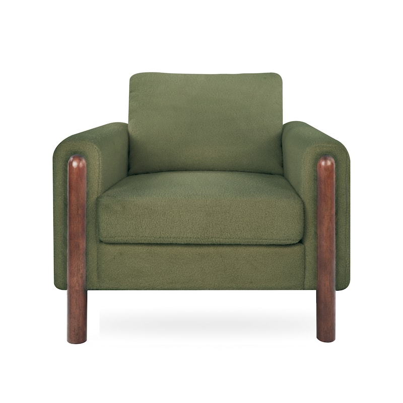 Christopher Knight Home Rowan Accent Chair Curved Handrails Single Sofa with Walnut Legs