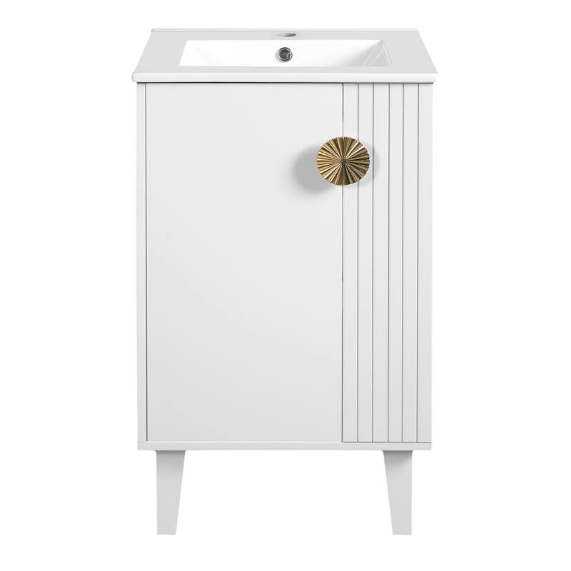Bathroom Vanity, 20" Small Bathroom Vanity with Ceramic Sink, Chic Half-Moon Pulls Bathroom Cabinet