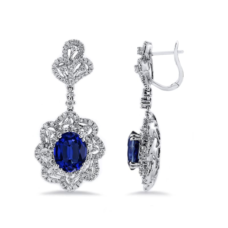 Auriya Fancy 8 1/5ct Royal Blue Sapphire Oval and 2ctw Halo Diamond Earrings 18K Gold