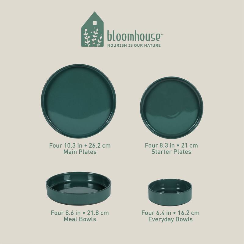 Bloomhouse Santorini Mist 16 Piece Double Bowl Terracotta Reactive Glaze Plates and Bowls Dinnerware Set