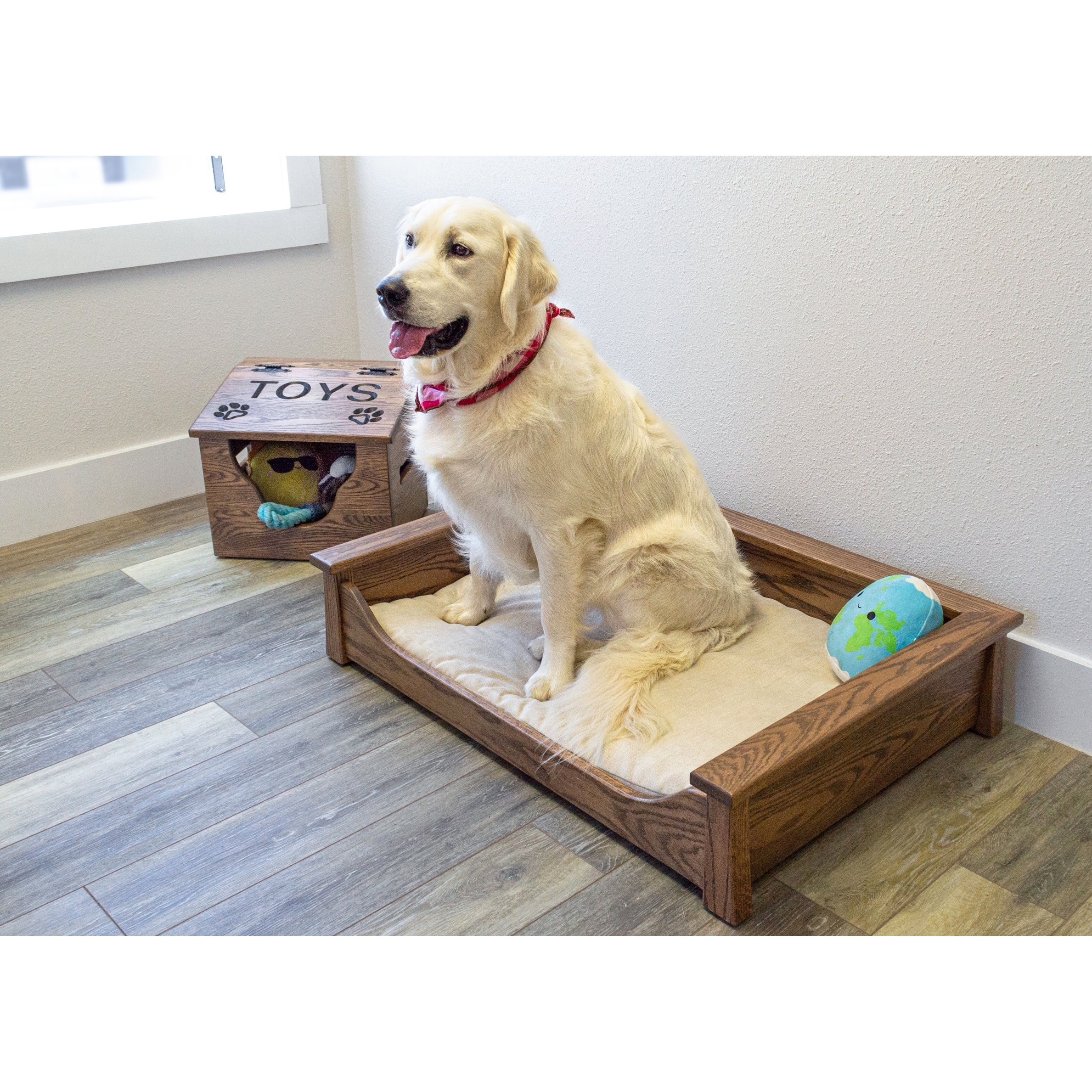The benson co sleeper wooden raised dog bed with storage steps on sale