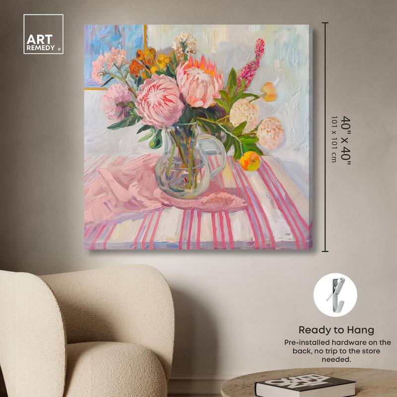 Pink Protea Pitcher Canvas by Art Remedy, Gallery Wrapped