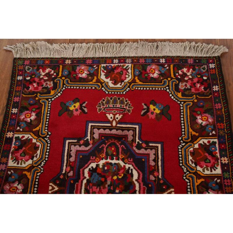 Hand Knotted Oriental 100% Wool Carpet Traditional Medallion Red Bakhtiari Area Rug - 4' 7'' X 3' 6''