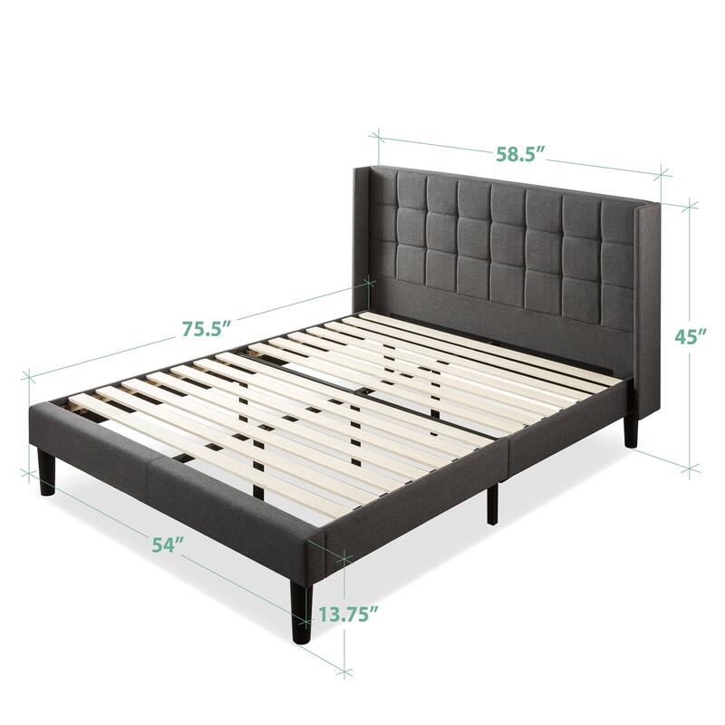 Priage by ZINUS Grey Upholstered Square Stitched Wingback Platform Bed Frame