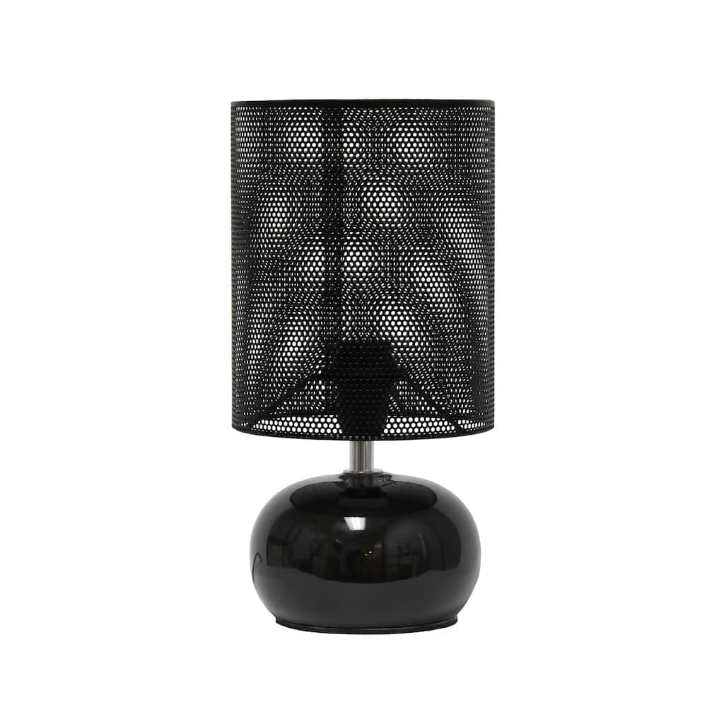 Mini Ceramic Table Lamp with Mesh Shade - 10" - Black