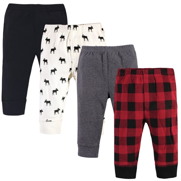 slide 1 of 1, Touched by Nature Toddler Boy Organic Cotton Pants 4pk, Buffalo Plaid Moose 2T - Buffalo Plaid Moose