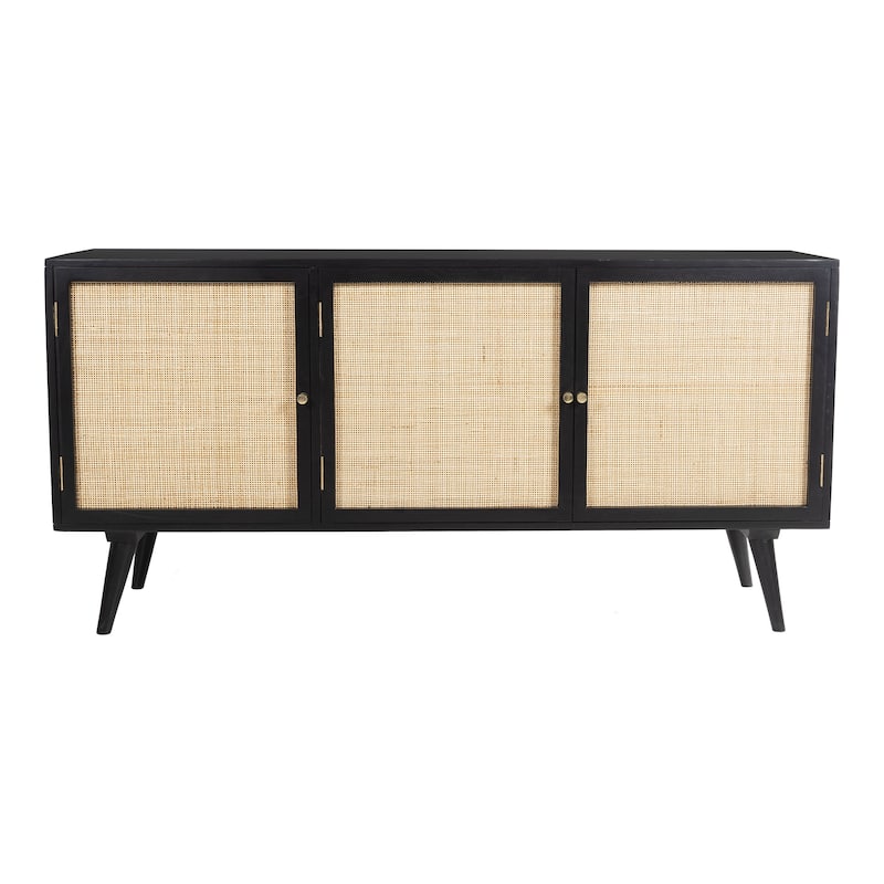 Glenda Three-Door Solid Wood with Natural Cane Sideboard