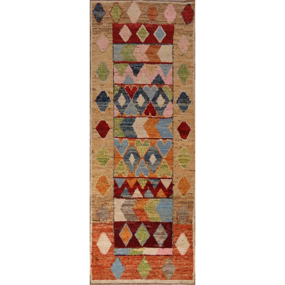 Tribal Moroccan Oriental Runner Rug Handmade Multi-Color Wool Carpet - 3'0" x 9'9"