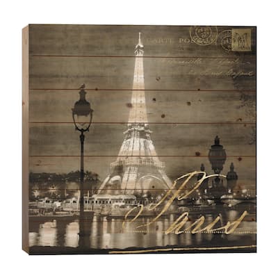 Paris At Night In Sepia Print On Wood by Kate Carrigan - Multi-Color
