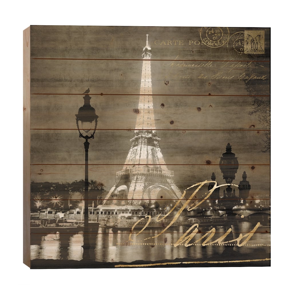 Paris At Night In Sepia Print On Wood by Kate Carrigan - Multi-Color