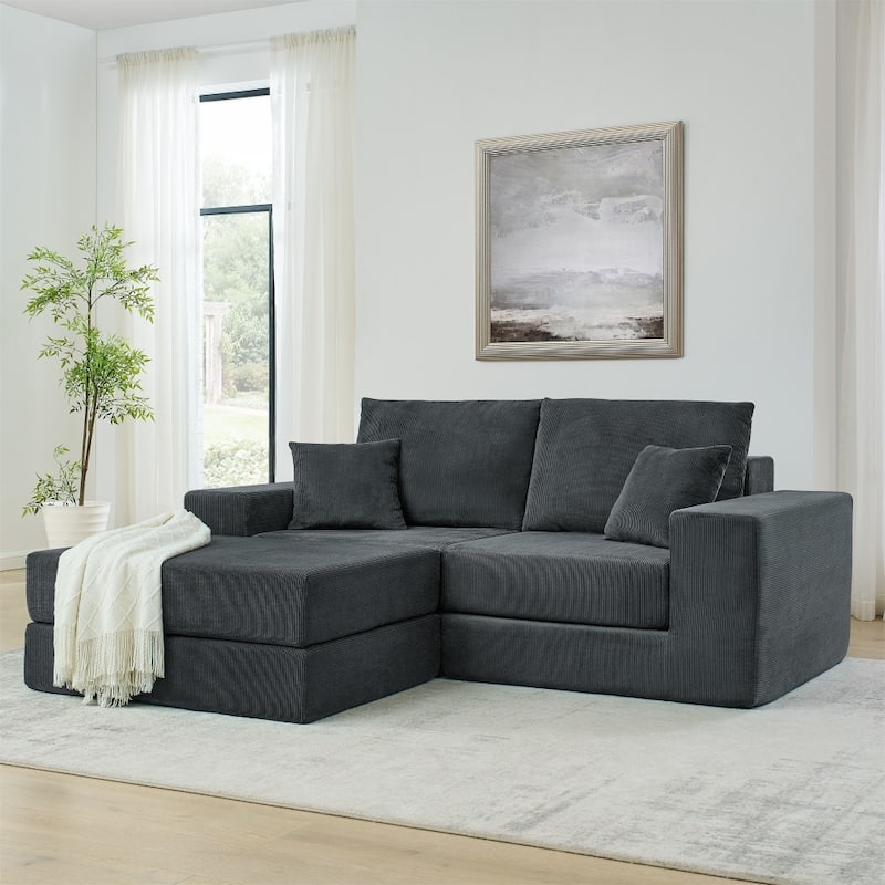 Modular Upholstered Convertible Sectional Sofa with Ottoman & Throw Pillows - Grey