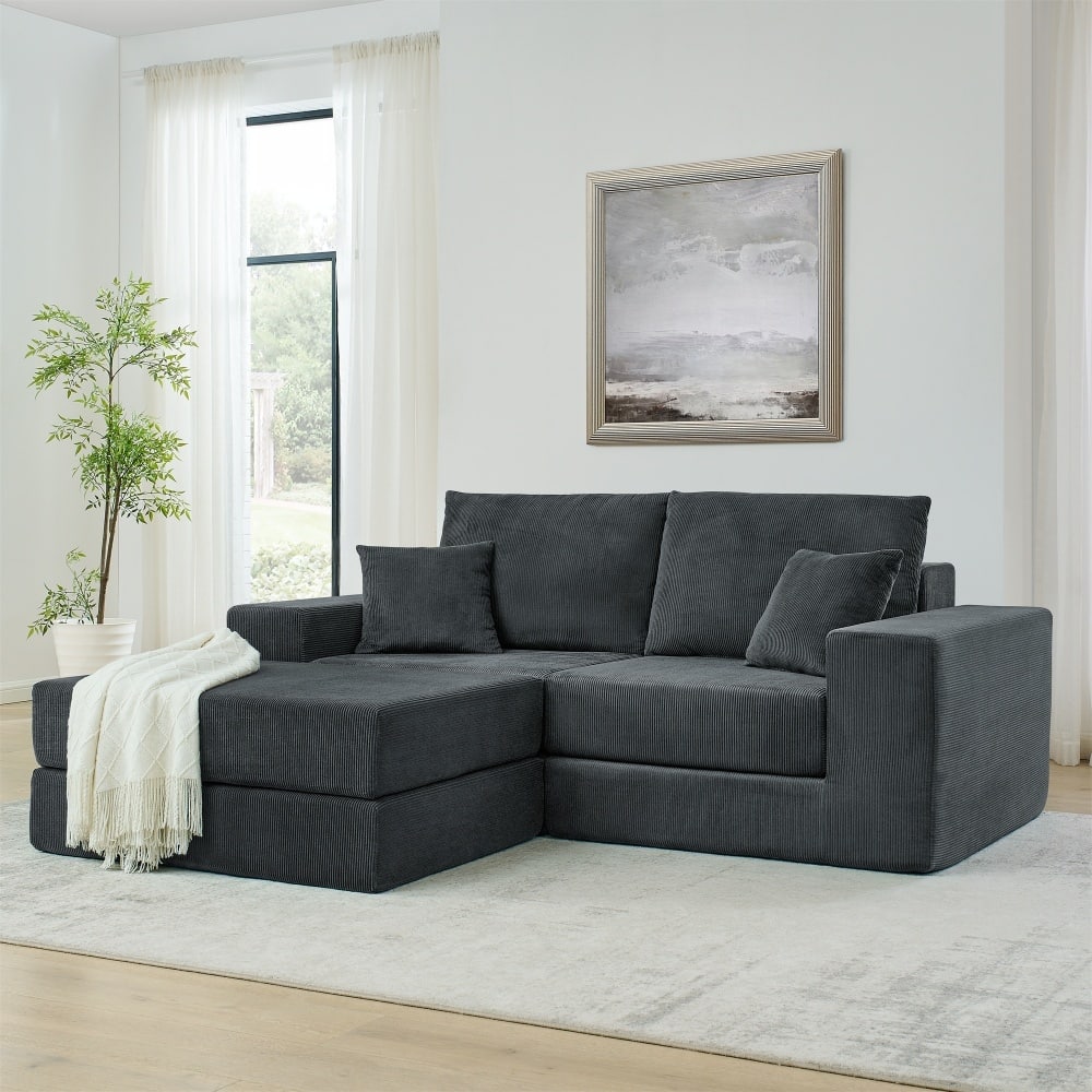 Modular Upholstered Convertible Sectional Sofa with Ottoman & Throw Pillows