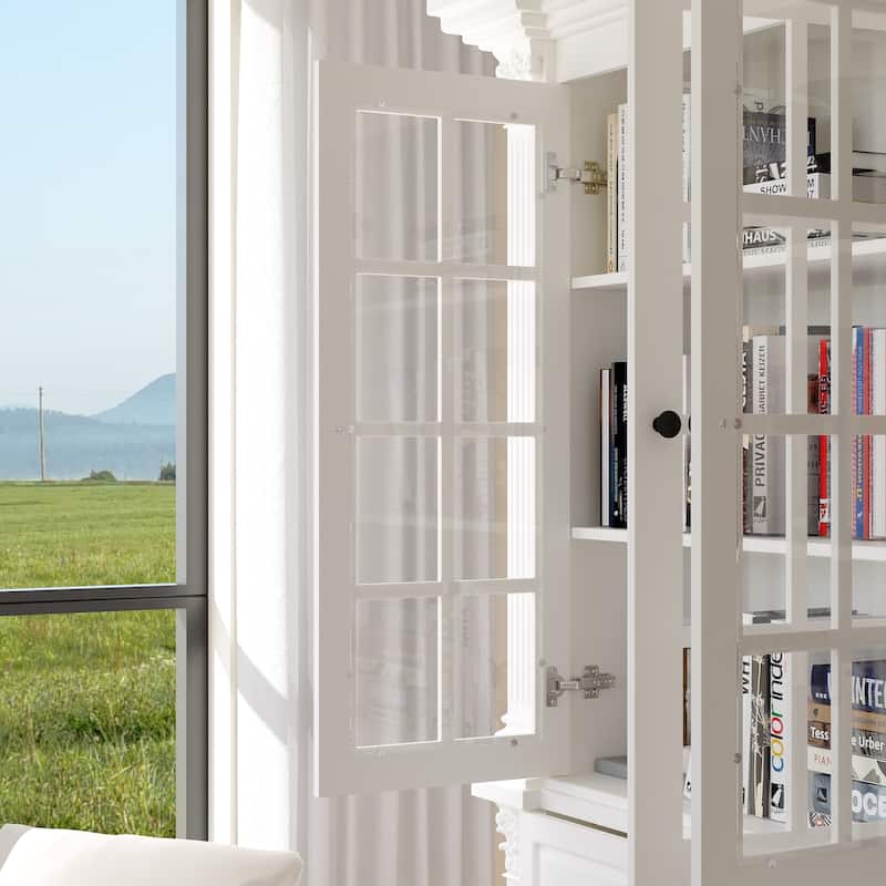 White Glass Door China Cabinet with Drawers, Large Buffet Hutch Sideboard Storage Cabinet for Dining Room - 74.8"x74.8"